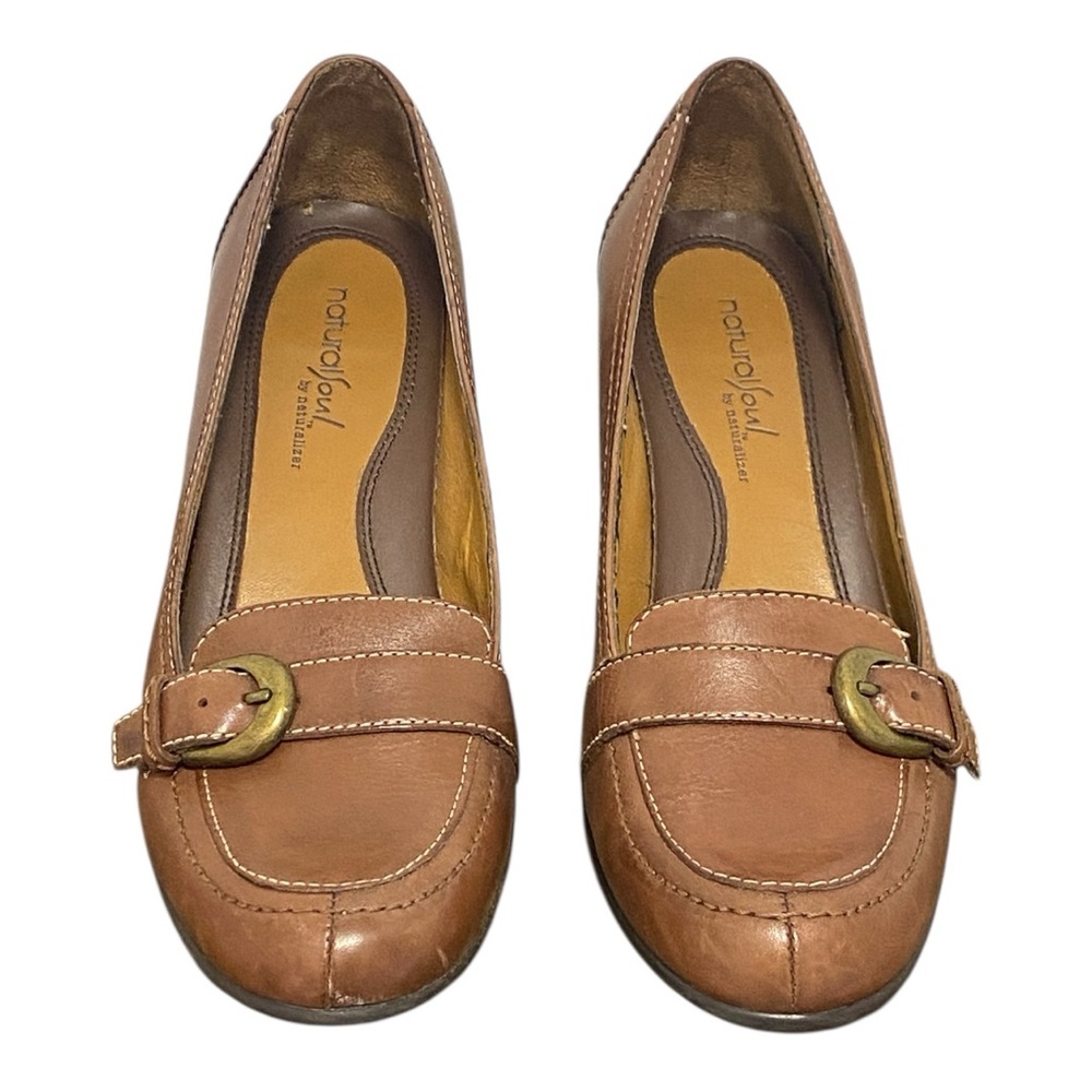 Natural Soles Brown Leather Buckled Pumps Heels - Great Condition - Size 8.5 - Picture 2 of 9